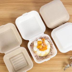 China Cake Food Container Paper Box Compartment Clamshell Sugarcane Lunch Box wholesale