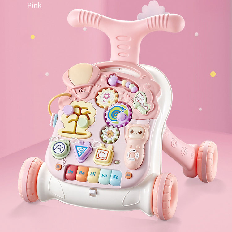 12 Inch Baby Walker Activity Center for Toddler Learning to Walk Sit Stand Early Push Toys Infant Boys Girls Pull Wheels Musical Walking