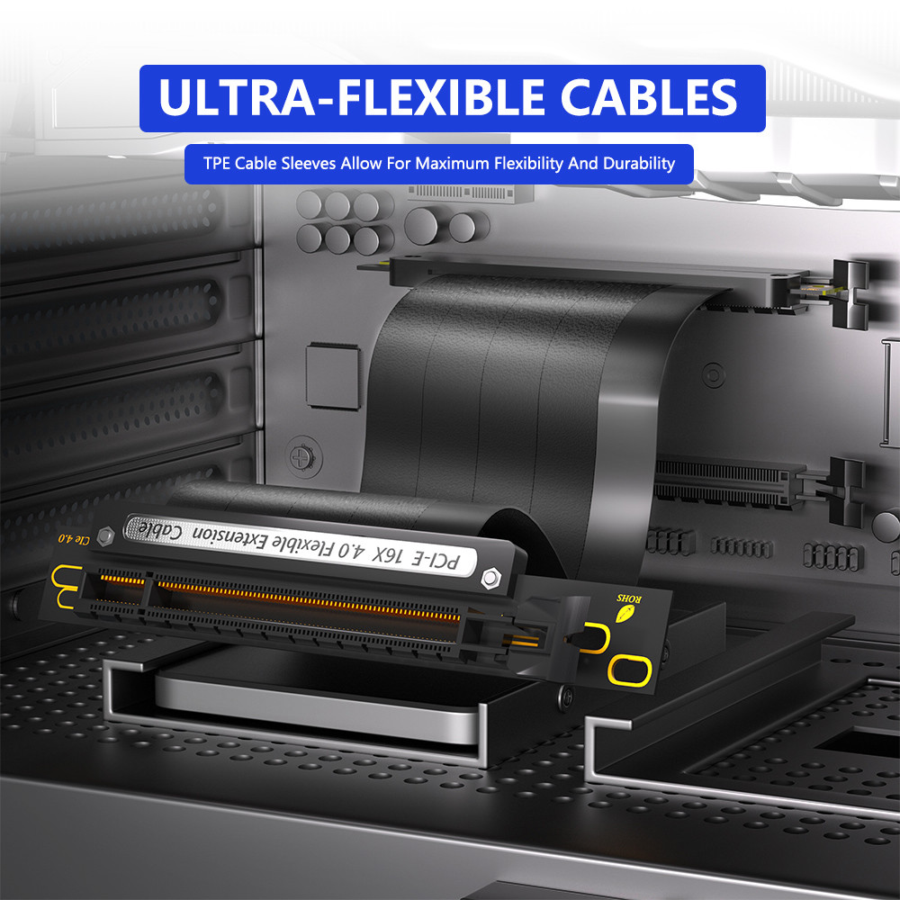 Custom PCI-E 4.0 Riser Extension Cable Black 16x Shielded For GPU
