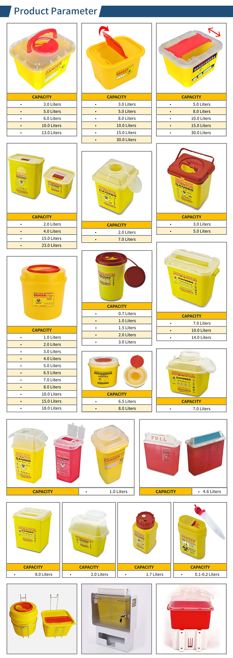 Plastic Yellow Medical Waste Bin Needles Disposable Sharps Container