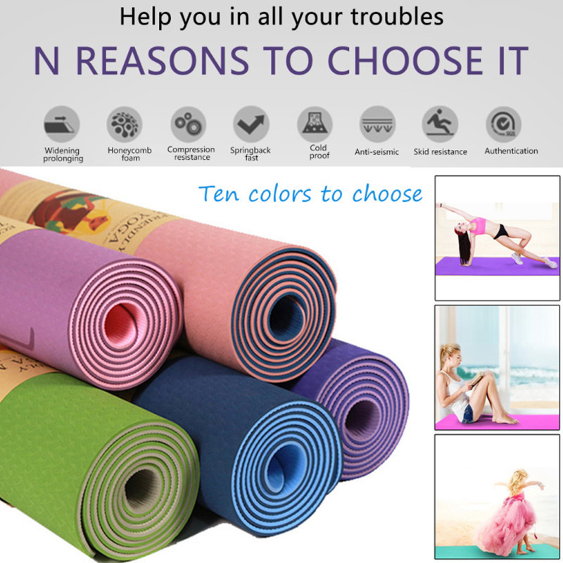 Blue Double Side TPE Yoga Mat , 6mm Non Slip Yoga Mat With Position Line