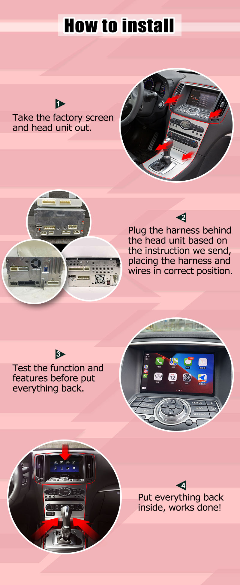 Nissan 370z nondestructive HD screen Youtube wireless carplay android auto upgrade