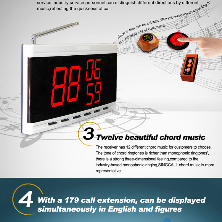 cheapest restaurant waiter calling system with 10pcs of wireless call button and 1 pcs number display