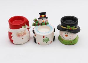 China Novelty Ceramic Tea Light Holder , Snowman Candle Tea Light Holder For Christmas wholesale