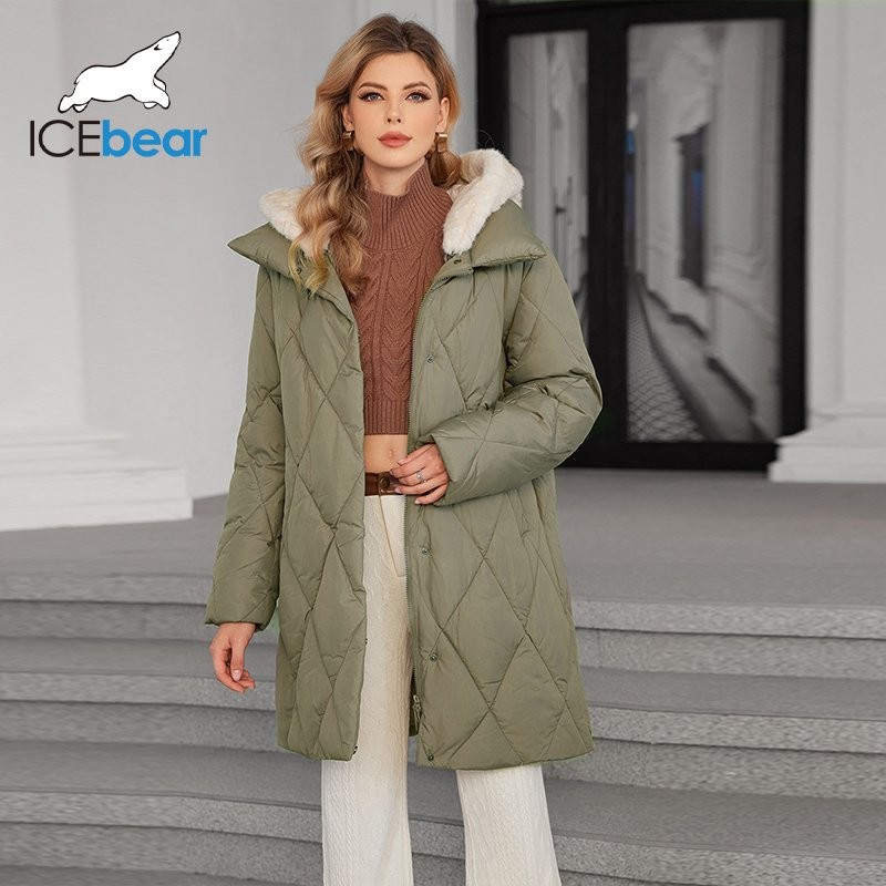 artificial fur hook, big sizes, Thickened Mid Length Down/Cotton Jacket With Detachable Mink Fur Hat Showcasing Winter Elegance, for women who need to a looser coat