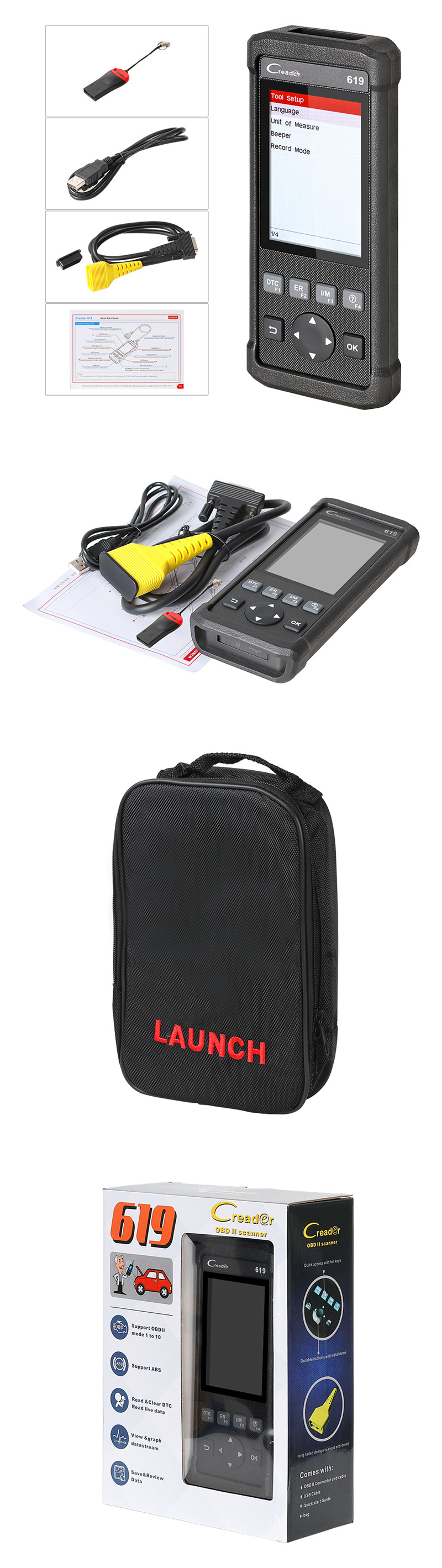 Bluetooth LAUNCH CReader 619 , OBD2 Diagnostic Scan Tool Support ABS/SRS Systems