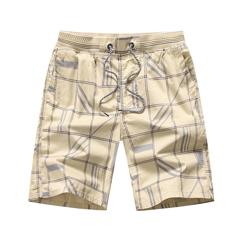 Summer Checked Five - Cent Pants Washed Cotton Shorts For Men