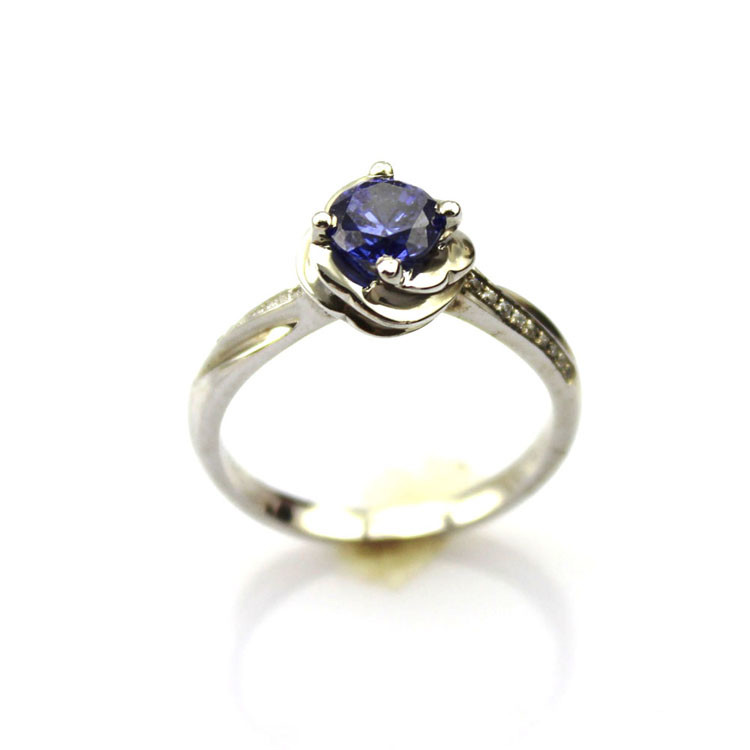 Sterling Silver Engagement Ring with 6mm Blue Topaz Cubic Zirconia(F84)