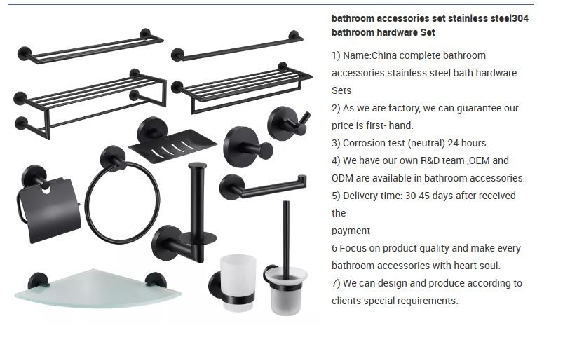 Contemporary Hotel Bath Hardware Sets Luxury Stainless Steel 304 Black