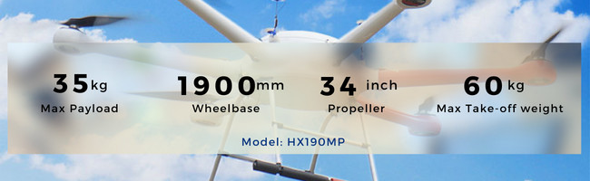 1900mm Wheelbase Military UAV Drone Mountain Rescue 6 Rotor Long Endurance UAV 35KG Payload HX160MP