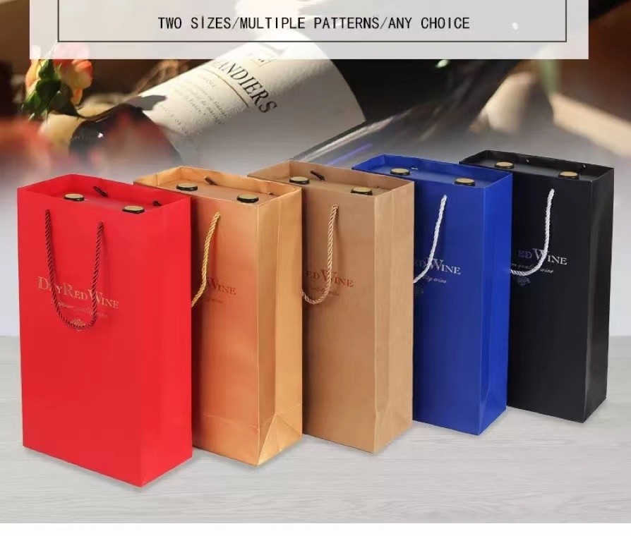 Custom CMYK Print Multicolor Wine Bottle Paper Bags 20*10*34.5cm