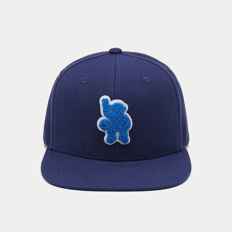 Personalized Flat Brim Snapback Hats Snap Button Adjustable Navy Blue Towel Embroidered