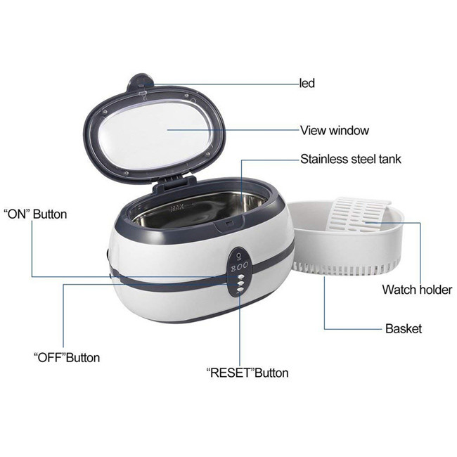 Waterproof PCB Ultrasonic Jewelry Cleaner , 600ml Nail Cleaning Machine 40kHz
