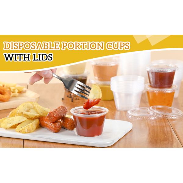 Portion Cups With Lids, Small Plastic Containers with Lids, Airtight Stackable Souffle Cups, Jello Shot Cups, Sauce