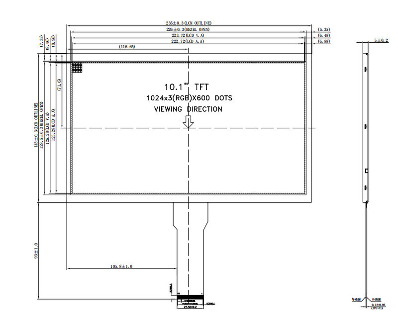 10.1'' TFT Small LCD Monitor 1024x600 Resolution Medical LCD Display