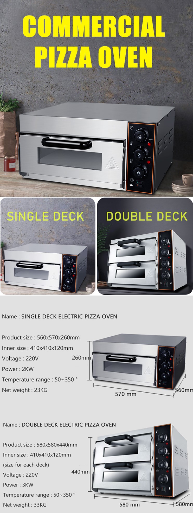 Double Layer Bakery Kitchen Equipment Electric Pizza Oven for Commercial Kitchen