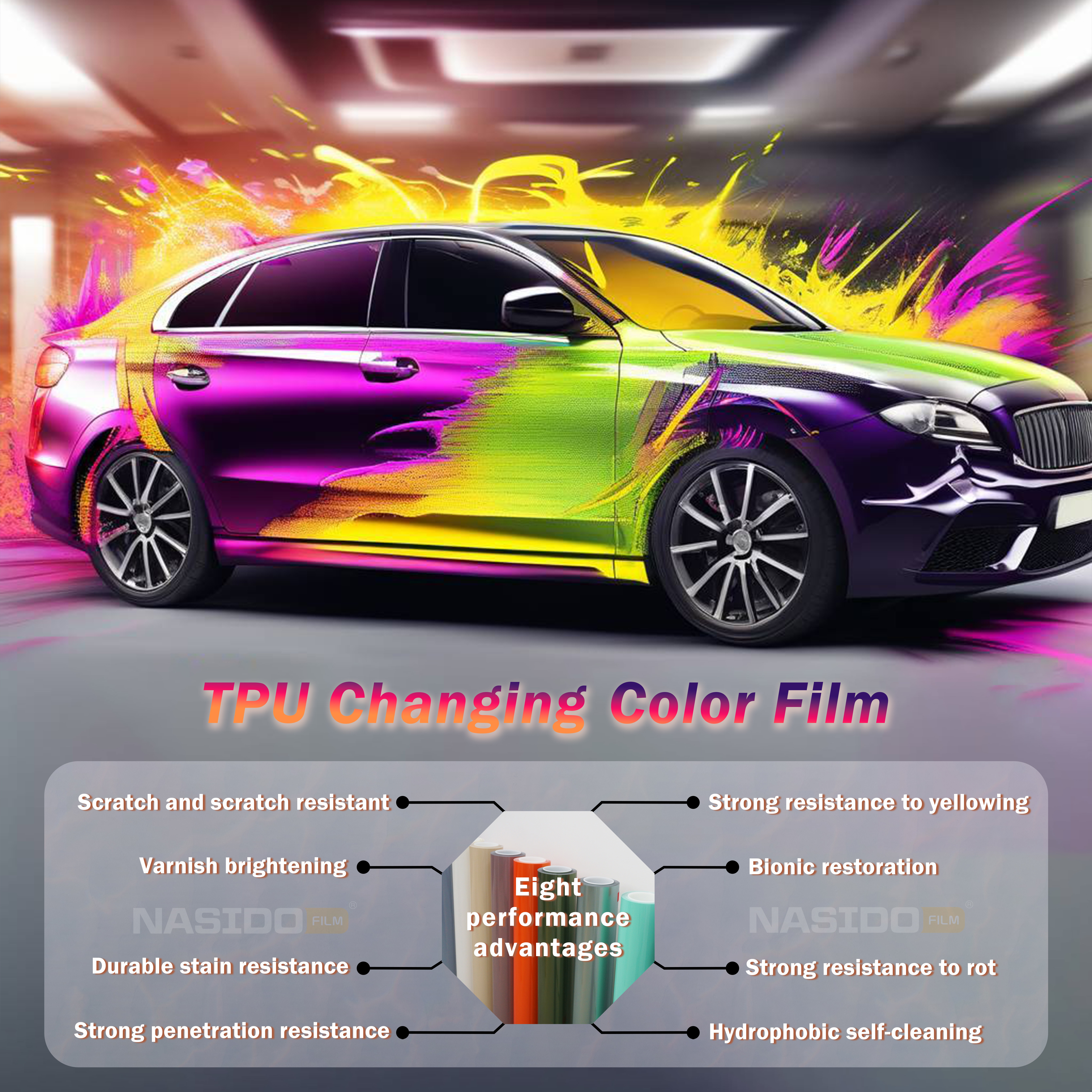 TPU Color Wrap Film Easy Cleaning Matte Chinese Red Car Wrap Customize Dry Apply