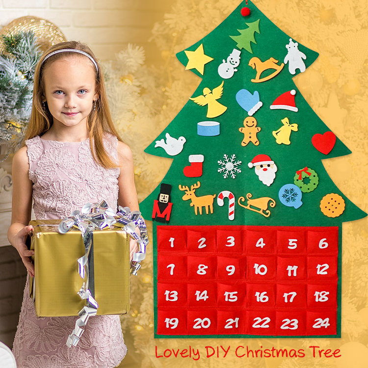 DIY Felt Christmas Tree Advent Calendar Decorations With Pockets Kids Gifts 24 Ornaments