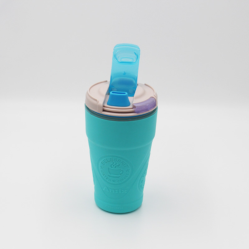 Reusable FDA Silicone Water Bottle For Couple With Silicone Sleeve