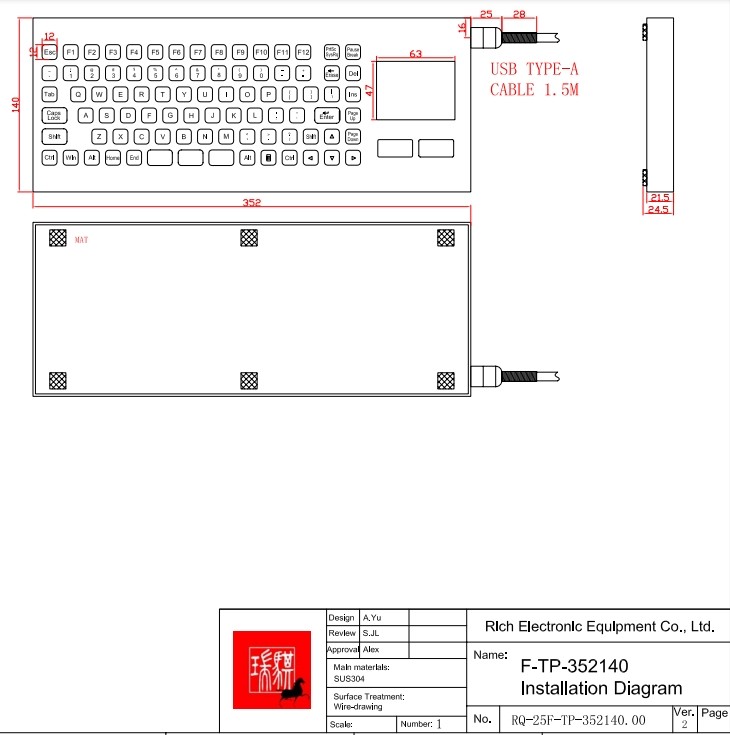 IP67 / IK07 Stainless Steel Keyboard integrate TouchPad waterproof dustproof Customized Industrial Metal Keyboard Mining Keyboard -40℃
