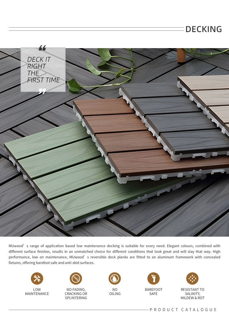 Custom WPC Interlocking Decking Tiles Snap Together Outdoor Decking Tile