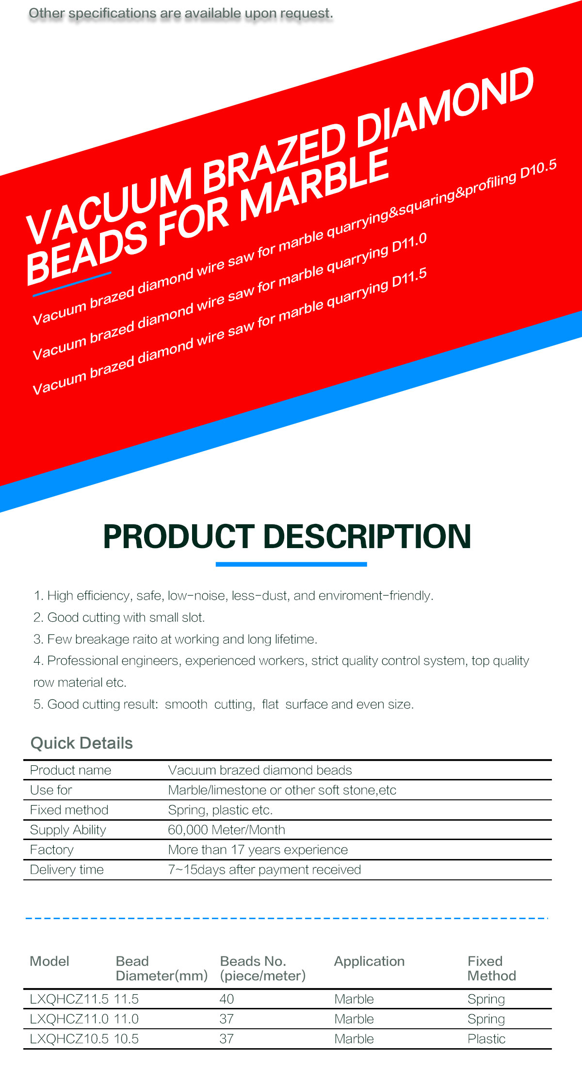 ODM Customized Support Sintered Diamond Wire Saw Beads for Granite Marble Stone Concrete
