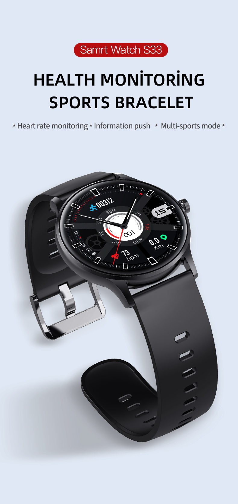 S33 1.28 Inch Round Screen Smartwatch With Heart Rate Real Time Monitoring