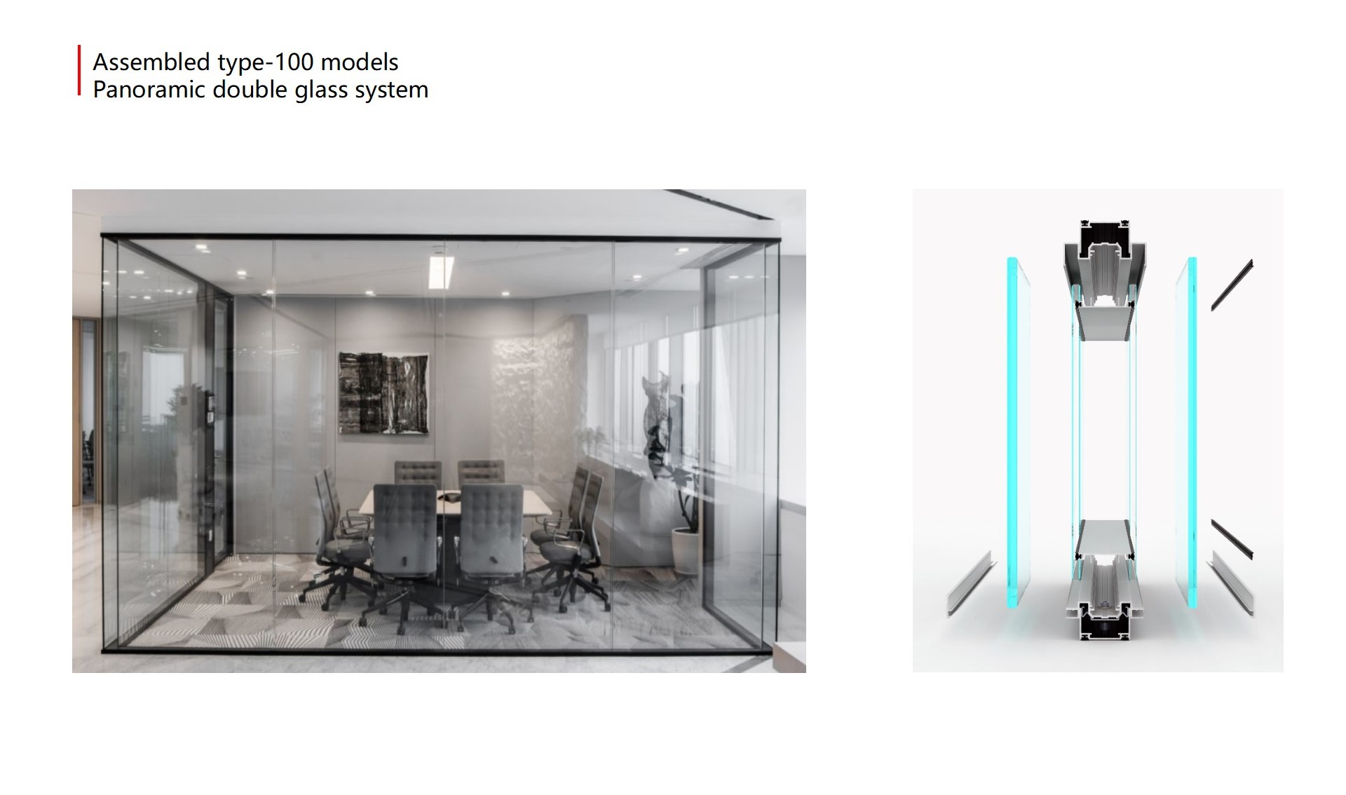 Office Double Glazed Glass Partition Wall Soundproof Demountable