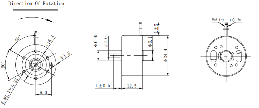 RF-300 micro motor dual shaft drawing reference