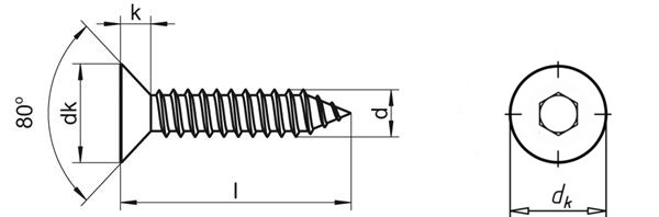 Flat Head Allen Drive Hex Socket Self Tapping Timber Screws DIN7982 Stainless Steel A2