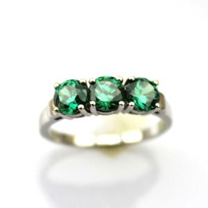 China Sterling Silver Created Green Cubic Zircon Three Stone Ring (JY034) wholesale