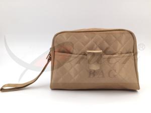 China Golden Satin Polyester Travel Cosmetic Bags Environmental Friendly Material wholesale