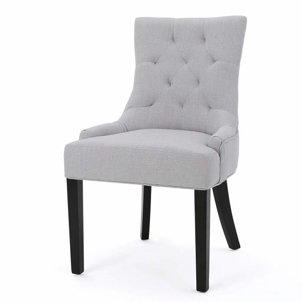 Contemporary Fabric Dining Chairs Light Gray Tufted Upholstered With Nailhead