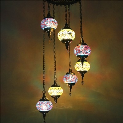 Long staircase chandelier turkish Glass handmade lampshade pendant light(WH-DC-31)