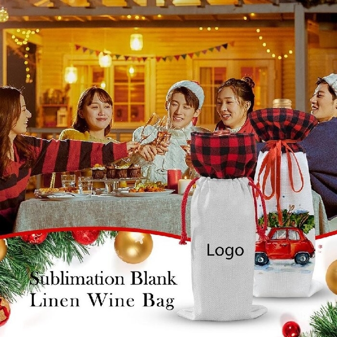Customised Blank Linen Sublimation Wine Bottle Bag For Sublimation Photo Printing