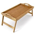 Natural Color Bamboo Serving Tray , Wooden Bed Tray With Legs For Outdoor Indoor