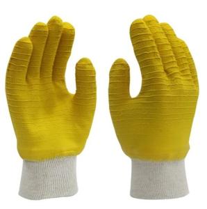 China Yellow Cotton Jersey Gloves Wavy Rubber Full Latex Covered Gloves wholesale