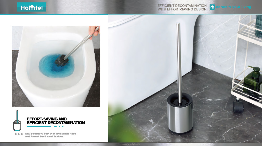 Bathroom Round TPR Toilet Bowl Cleaning Brush With Holder Free Standing