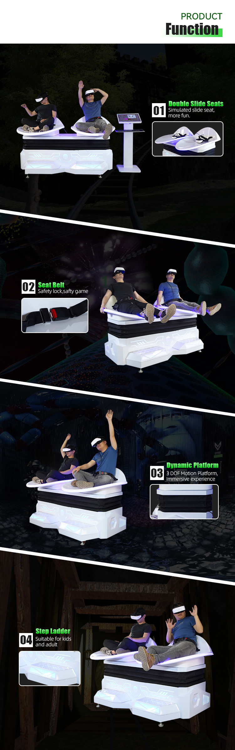 Fibreglass Frame 3 Dof Movie Game 9D VR Cinema Roller Coaster Slide Simulator