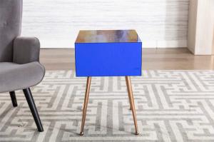 China Tomile Navy 23.22inch Height Wood And Mirrored Bedside Table Stainless Steel Leg wholesale