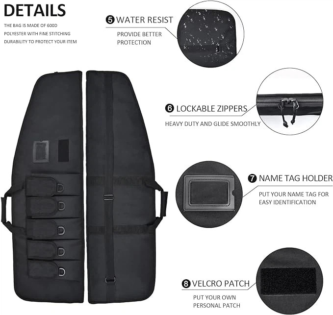 600D Polyester Fabric Assault Rifle Bag Waterproof 1.39 Pounds Weight