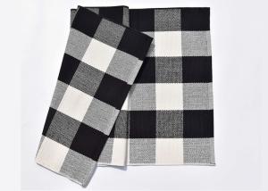 China 60*90 Cm Cotton And Linen Black And White Plaid Mat , Woven Outdoor Porch Mats wholesale
