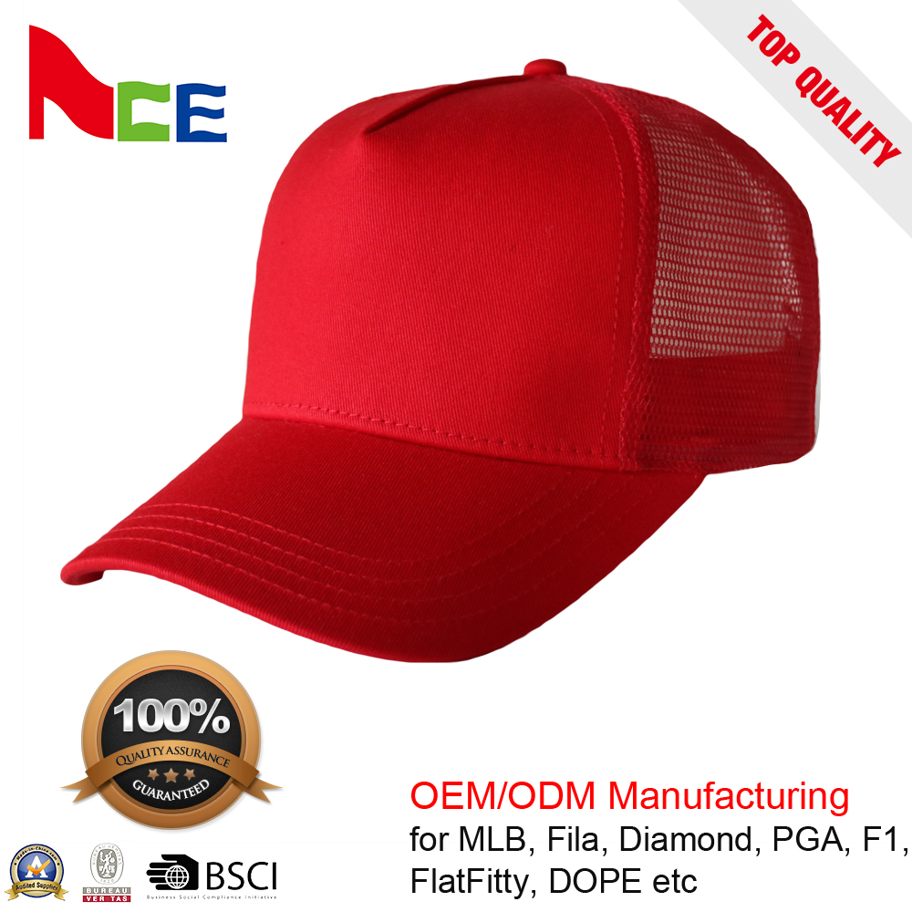 Beautiful Red Blank Mesh Trucker Cap , Premium Design Mens 5 Panel Caps