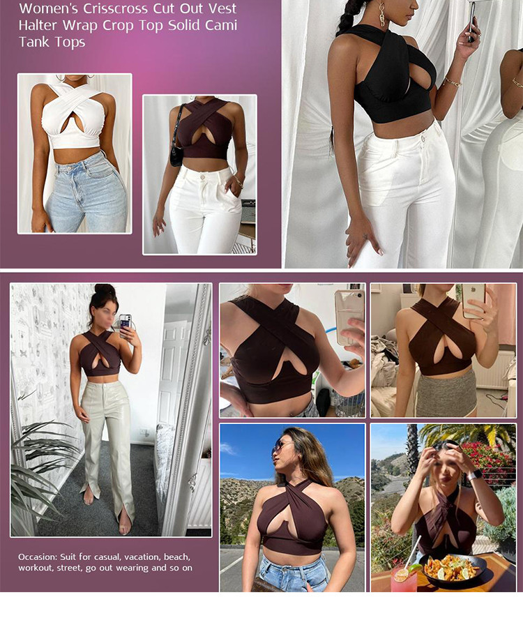 Sexy Women's Crisscross Halter Tank Tops Solid Color Sleeveless Cutout Front Wrap Crop Top bra