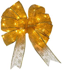 China 9 Inch Organza Gold Red Decorative LED Christmas Bow with Dual Color LED Lights wholesale