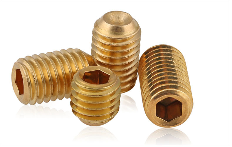 Yellow Brass Flat Point Hex Socket Drive Set Screws ISO4026 Brass Headless Screws