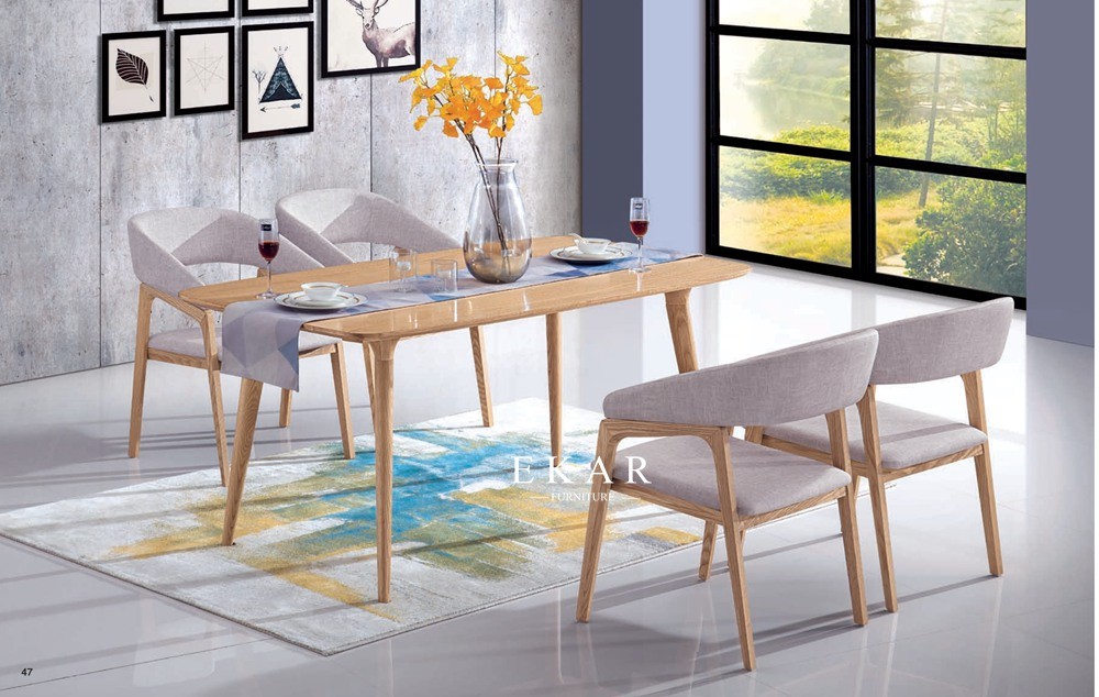 Upholstered Modern Natural Ash Wood Dining Room Chair Armrest