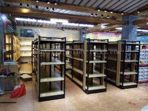 China Supermarket Industrial Pallet Racks Metal / Wood Display Shelving Double Sided wholesale
