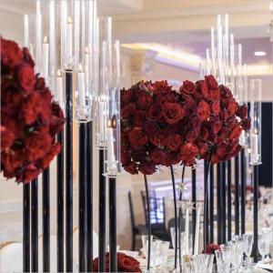 China Wholesale long stem black crystal candelabra for wedding centerpiece wholesale