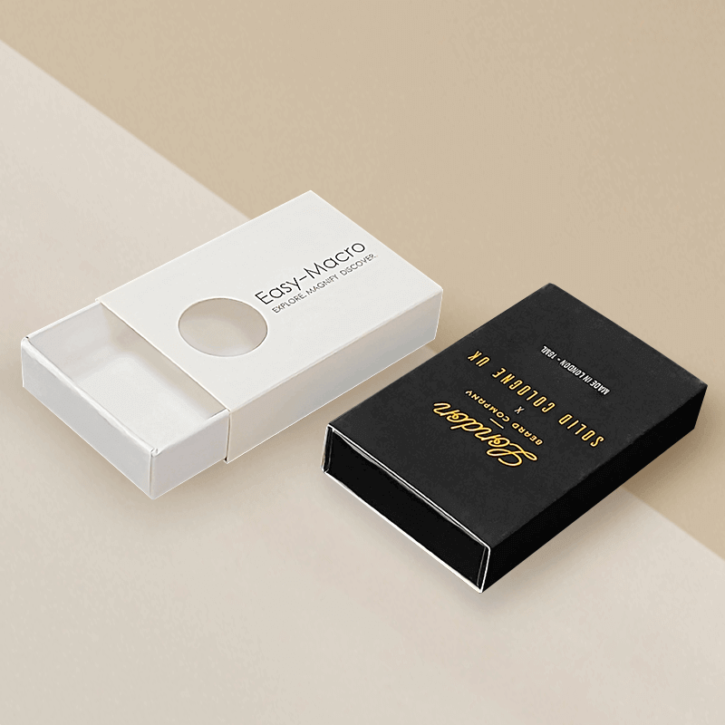 Art Paper Gift Packaging Boxes Matchbox Style Sliding Drawer Box With Gold Foil Printing